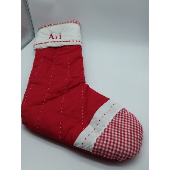 Pottery Barn Kids Ari Christmas Stocking Gingham Holiday Quilted Red Xmas - Picture 4 of 10